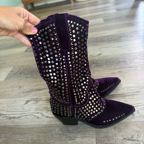 Studded Purple Velvet Women's BootsSize 38 - Picture 2 of 7
